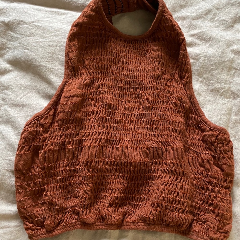Urban Outfitters Rust Smocked Cropped Tank Top